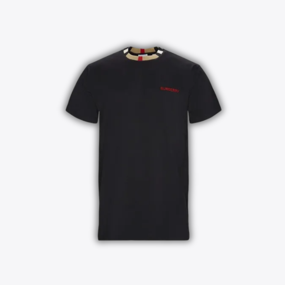 Burberry Icon Stripe Trim Cotton T-Shirt - Black