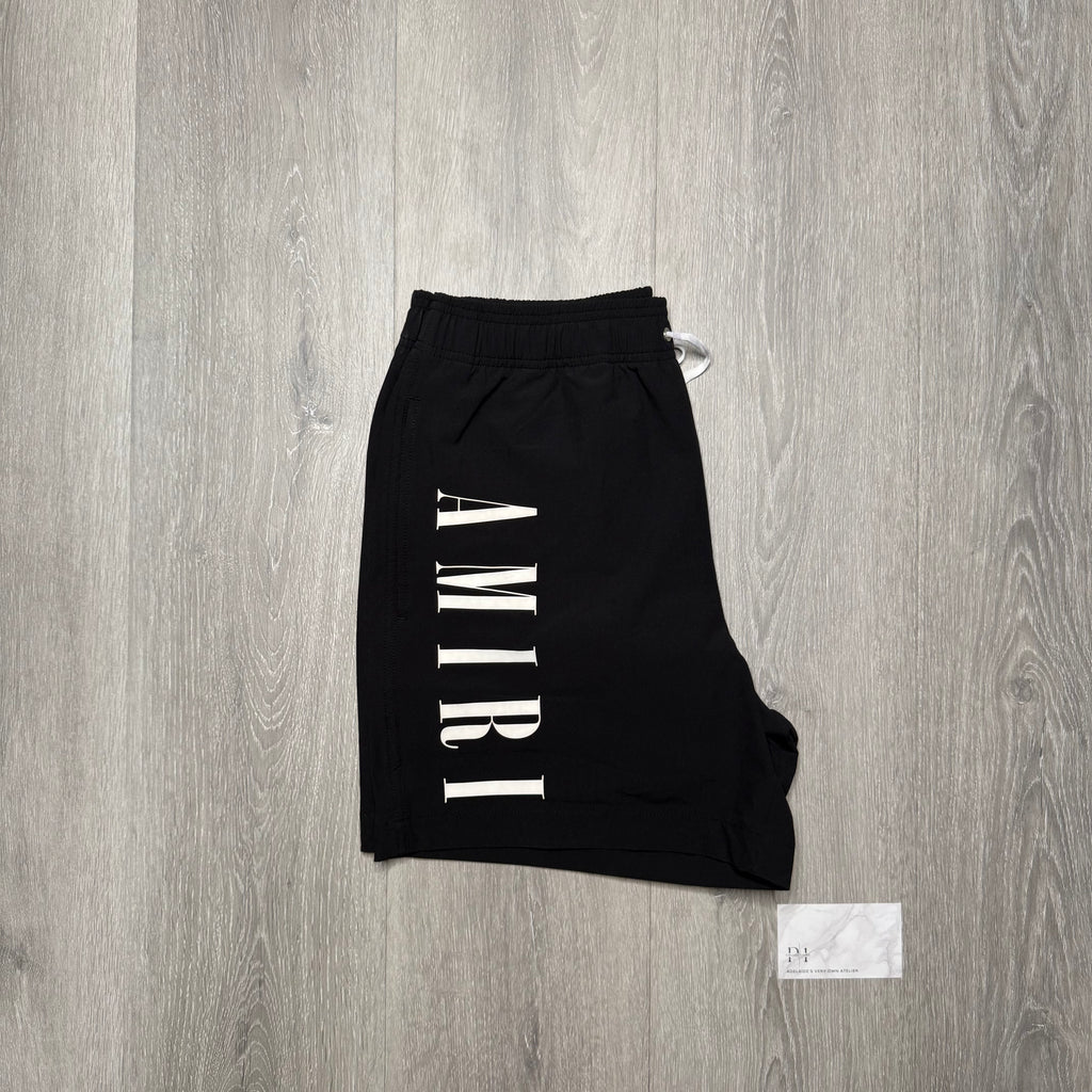 Amiri Vertical Logo Printed Swim Shorts - Black/White