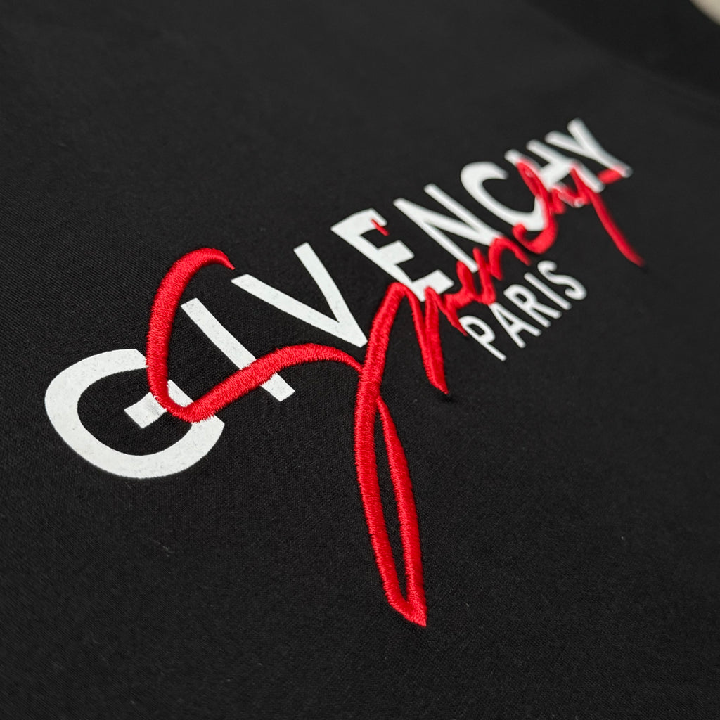 Givenchy Multi-Logo Embroidered T-Shirt - Black/Red