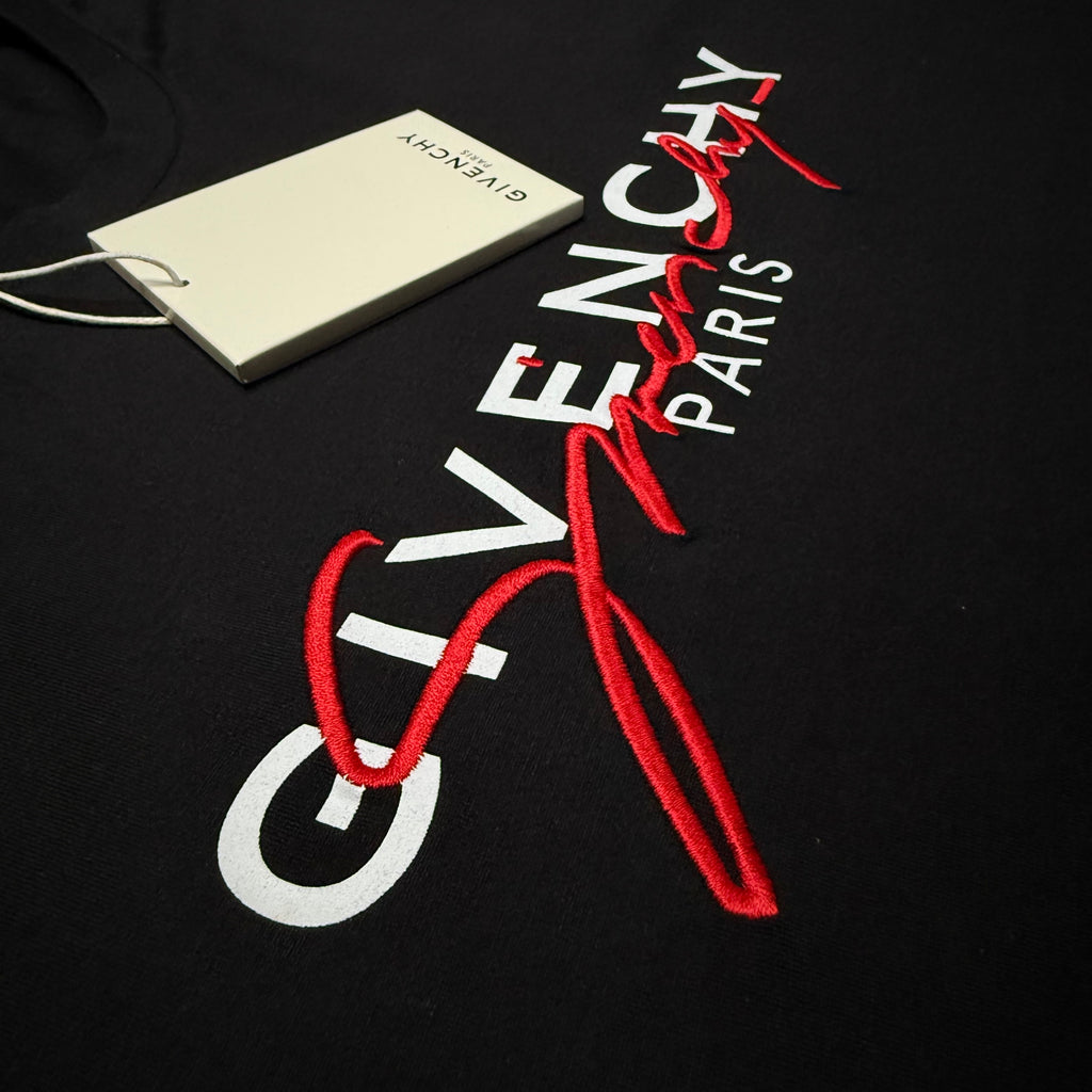 Givenchy Multi-Logo Embroidered T-Shirt - Black/Red