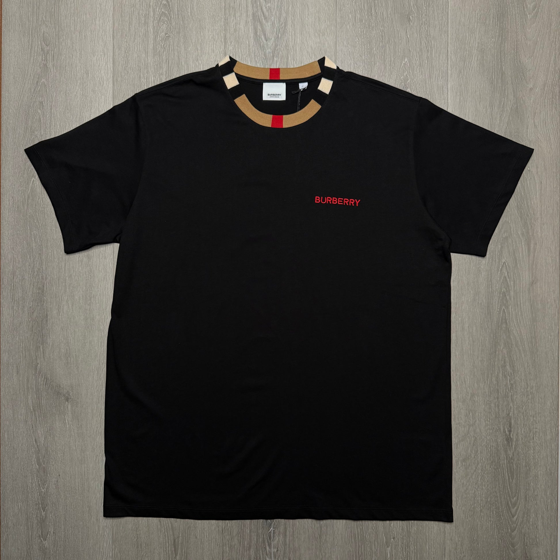 Burberry Icon Stripe Trim Cotton T-Shirt - Black