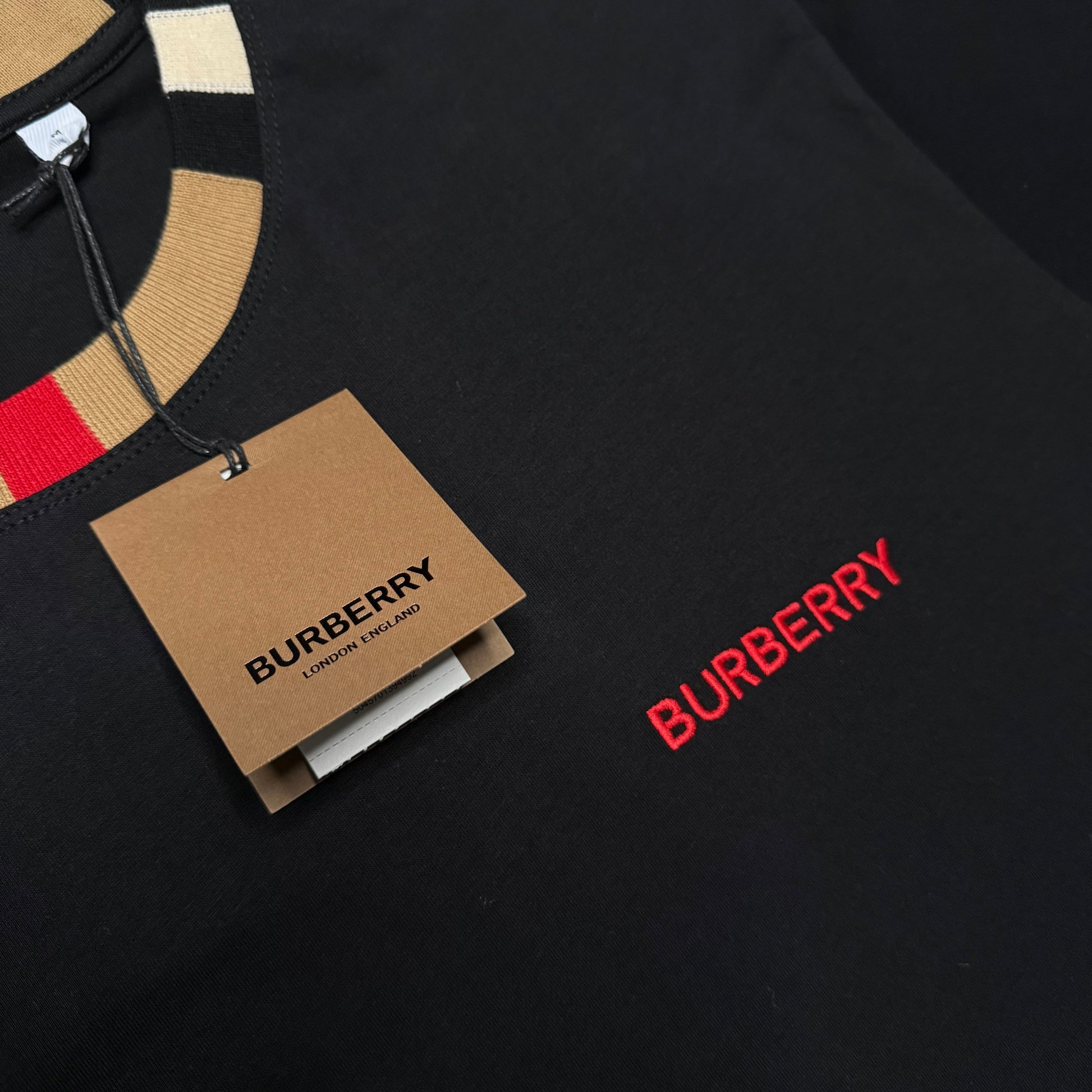 Burberry Icon Stripe Trim Cotton T-Shirt - Black